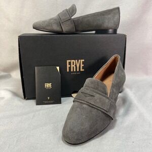 Frye Terri Penny Loafer Charcoal Grey Suede Slip On Size 7 M Classic Minimalist
